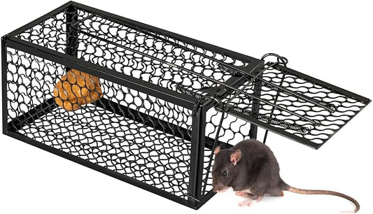 Qualirey 1 Pcs Humane Rat Trap Chipmunk Rodent Mouse Squirrel Trap Small Live Animal Mouse Voles Hamsters Live Cage Rat Cage for Mice Easy to Catch and Release (Black)