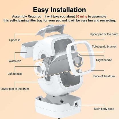 Automatic Cat Litter Box Self Cleaning - APP Control and Weight Monitoring - Ultra-Quiet, Suitable for Medium Cats and Kittens, Safe Anti-Pinch Litter Box (Assembly Required) -White
