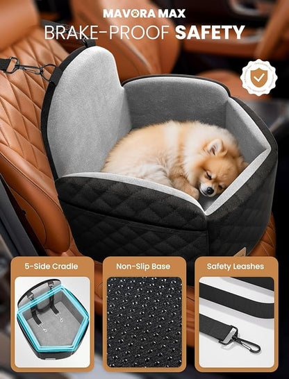 (Up to 35lbs Small/Medium Dog Car Seat Booster Dog Seat for Car Portable with Adjustable Seatbelts Puppy Travel Carrier for SUV,Truck, with Memory Foam Cushion (Black/Grey)