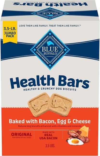 Blue Buffalo Health Bars Crunchy Dog Biscuits, Oven-Baked With Natural Ingredients, Bacon, Egg & Cheese, 3.5-lb Box