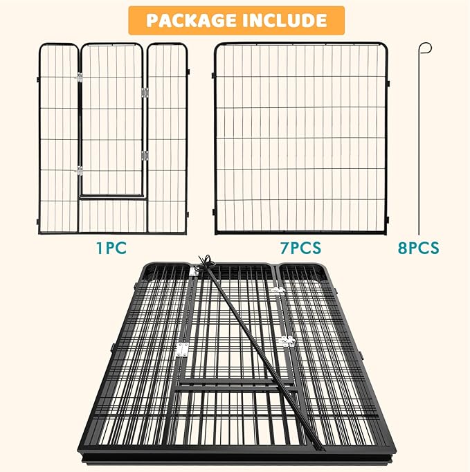 OFIKA Heavy Duty Metal Dog Playpen for Medium/Small Animals, 8 Panels 40”Height x 27" Width, Dog Fence Exercise Pen with Doors, Pet Puppy Outdoor Playpen Pen for Outdoor, Indoor, RV, Camping, Yard