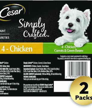 Cesar Simply Crafted Adult Wet Dog Food Meal Topper, Chicken and Chicken, Carrots & Green Beans Variety Pack, 1.3oz. (8 Count, Pack of 2)