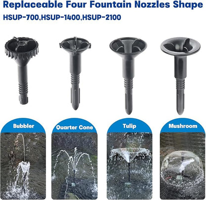 OYO WATER Pond Pumps Submersible Outdoor,185GPH Water Fountain Pump with Fountain Kits for Small Ponds