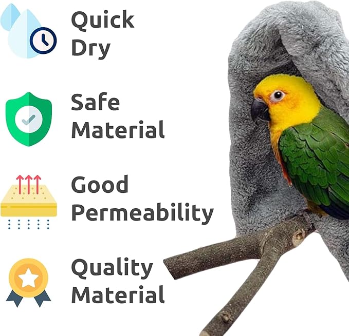 SIMENA Bird Blanket for Cage, Corner Fleece Bed for Birds, Cozy Bird Warmer, Parrot House for Cage, Cuddle Nest Hanging Toy for Lovebirds Parakeet (Yellow, Small)