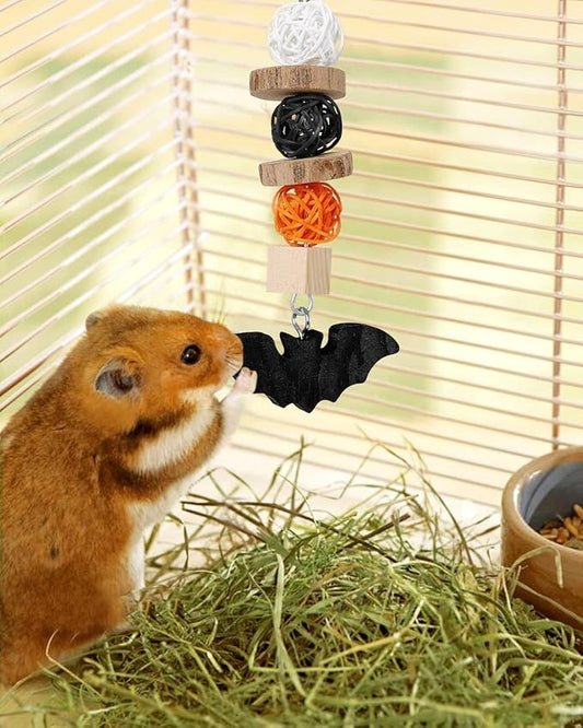 Xylolfsty 3PCS Chinchilla Toys Guinea Pig Bunny Rabbit Chew Toys Teeth Care Grinding Accessories for Small Animals Dwarf Pet Rat Cage Hanging Halloween-Themed
