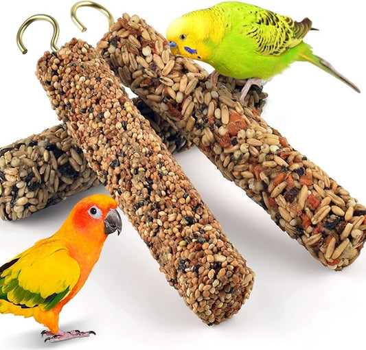 KATUMO 3PCS Bird Treats Parrot Crunch Sticks Parakeet Grains Mixed Treats Cockatiel Snacks Budgie Food Sticks for Lovebird Conure Myna Canary Parrots