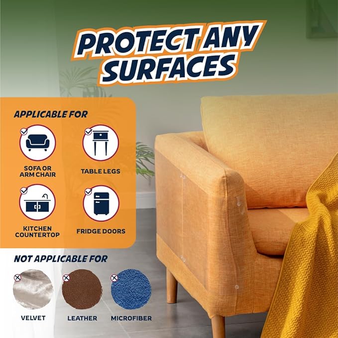 12 Pack Cat Scratch Furniture Protector Sheets – Clear Couch & Sofa Guard from Cat Claws – Easy Apply, Removable, with Twist Pins (6 XL + 6 Large)