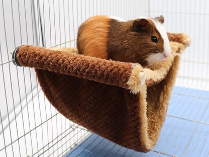 Fleece Winter Warm Rat Hammock, Double Layer Hanging Birds Nest Bed Tent with Warm Fleece, Bird Cage Stand Perch, Sleep Bed Cage Accessories for Rat, Guinea Pig, Chinchilla (Brown)