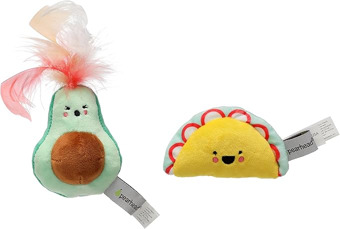 Pearhead Pet Crinkle, Feather, Catnip, and Teaser Taco Time Cat Toy Set, Owner Playtime Accessory, Must Have Kitten Accessories