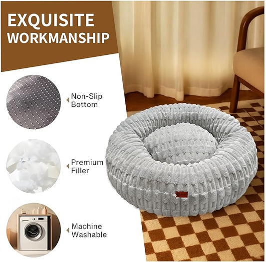 ShinHye Dog Bed for Small Dogs & Cats, Washable Calming Round Pet Bed with Non-Slip Bottom, Soft Indoor Puppy Bed(ZJ-Grey-32x32)
