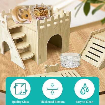 BNOSDM 2Pcs Hamster Food and Water Bowl Mountain Fuji Style Glass Drinking Dwarf Hamster Feeder Anti-Turning Dish for Syrian Hamsters Gerbils Mice Rats or Other Similar-Sized Pets (Colorful)