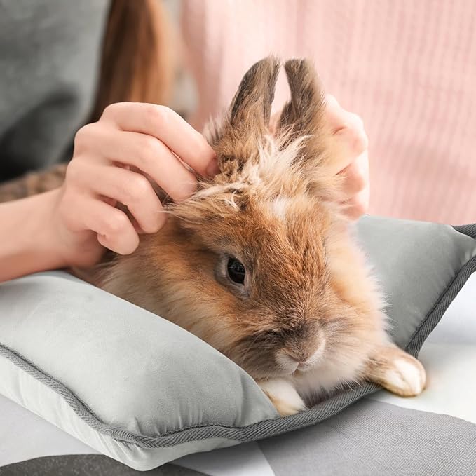 Rabbit Bed, Washable Bunny Pillow, Reversible Lounger Pad, Soft Small Animal Bedding, Stress Relief Pet Mat for Kittens, Guinea Pigs, Puppies