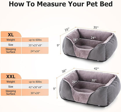 MIXJOY Dog Beds for Large Dogs, Big Pet Bed Large Size Dog Washable, Orthopedic Calming Soft Pet Beds Cuddler, Rectangle Sleeping Rabbit-Velvet Cozy Puppy Bed with Anti-Slip Bottom (35x25in, Grey)