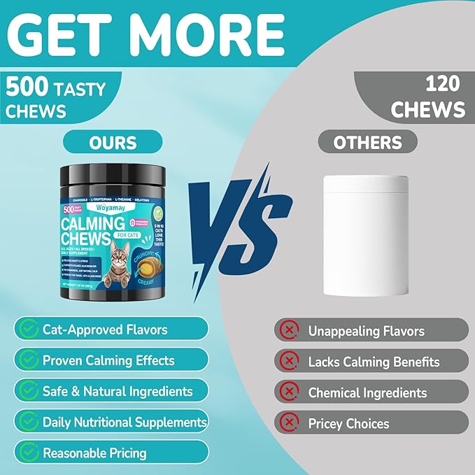 Cat Calming Treats, 500 Crunchy & Creamy Calming Chews for Cats, Natural Calming Cat Treats to Manage Stress & Anxiety, Tasty Calm Chews Supplement, Chicken Flavor