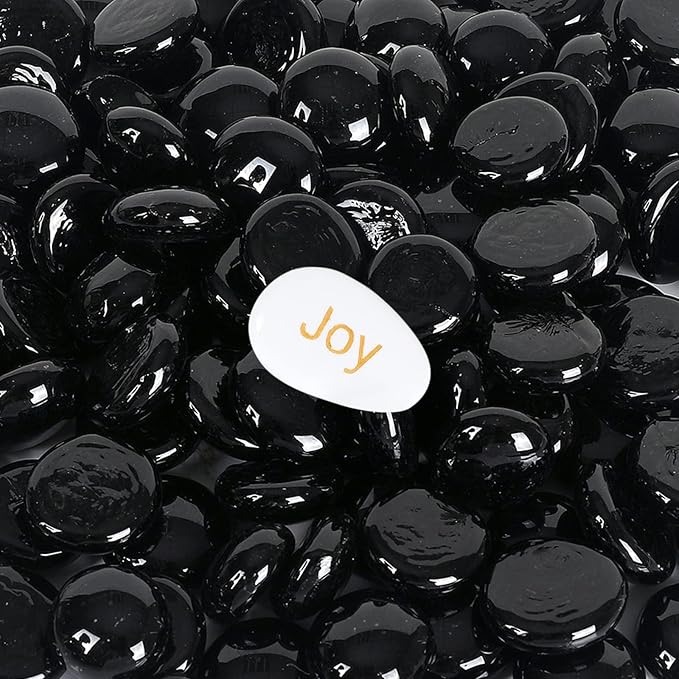 5LB Fire Glass Beads Flat Glass Marbles for Outdoor Fire Pit and Fireplace, Glass Gemstones for Vase Filler, Aquariums, Hydroponics Plants, Home Decor and Christmas DIY Craft, Black