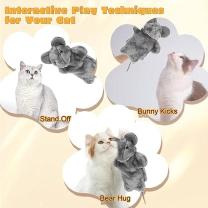 2 Pcs Cat Wrestling Glove, Mouse Chicken Puppet Glove Interactive Cat Toys, Soft Cats Wrestling Toy Puppet for Kitten Playing, Training, and Exercise (Gray, Yellow)