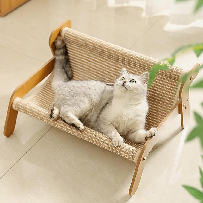 The Claw Lounge 2 in 1 Cat Scratcher Bed for Indoor Cats Large Sisal Pet Chair Wooden Cat Hammock Couch Modern Scratching Sofa for Pet Gifts