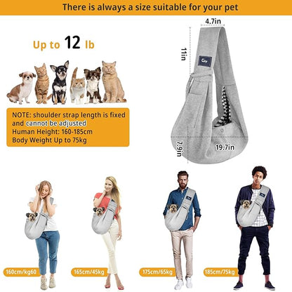 CUBY Dog and Cat Sling Carrier - Hands Free Reversible Pet Papoose Bag - Soft Pouch and Tote Design - Suitable for Puppy, Small Dogs Cats Outdoor (Classic Grey)