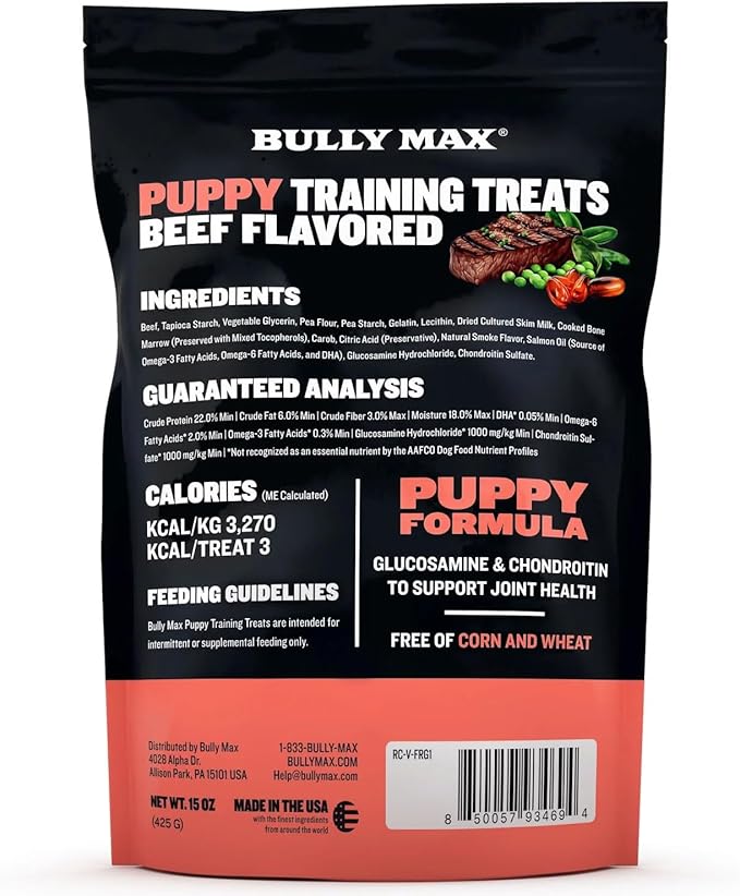 Bully Max Puppy Training Treats - Soft Chews Dog Food Supplements & Vitamins for Brain, Skin & Coat Health - Glucosamine & Chondroitin for Joint Support – Multivitamin Food Topper for Puppies - 2 Bags