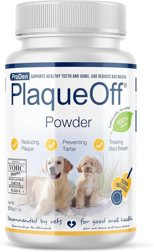 ProDen PlaqueOff Powder for Pets - Cat & Dog Breath Freshener - Plaque & Tartar Remover for Pet Oral Care - 60g