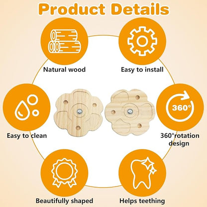 PINVNBY 2 PCS Natural Wooden Chinchilla Chew Toys Rotatable Chinchilla Toy Interactive Teeth Grinding Chew Toy Hanging Chinchilla Cage Accessories for Bunny Rabbit Guinea Pig Hamster Squirrel (Flower)