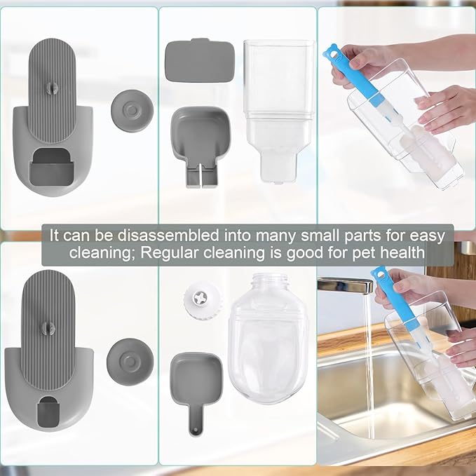 Hanging Automatic Rabbit Feeder for Cage,Dog Cat Food and Water Dispenser,Rabbit Water Bottle Guinea Pig Food Bowl Set,Gravity Feeder for Cats Dogs (Gray)