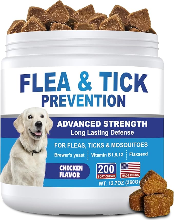 Flea and Tick Prevention for Dogs Chewables 200 Soft Treats - Oral Flea and Tick Chews Supplement, Vet Recommended Supplement Chews, Skin & Coat Support for Dogs, Puppies, All Breeds & Sizes