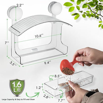 Window Bird Feeder with Strong Adhesive Suction Cups, Clear Bird Feeders for Window Viewing, Acrylic Window Bird Houses for Viewing Inside, Suction Bird Window Feeder for Cats