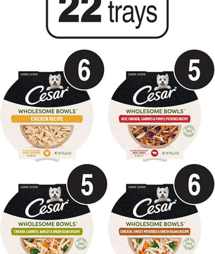 Cesar Wholesome Bowls Adult Wet Dog Food Variety Pack, 3 oz. Bowls (22 Count, Pack of 1)