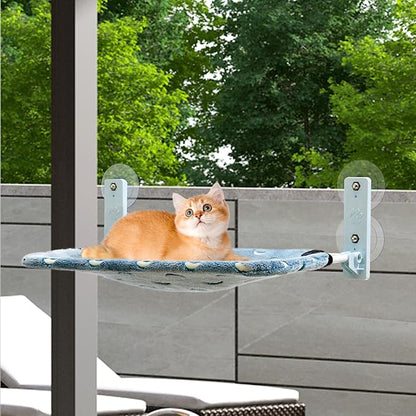 Glow in the Dark Cat Hammock with Cordless Cat Bed, 4 Strong Suction Cups, Warm Soft Zipper Cushions, Moon, Large