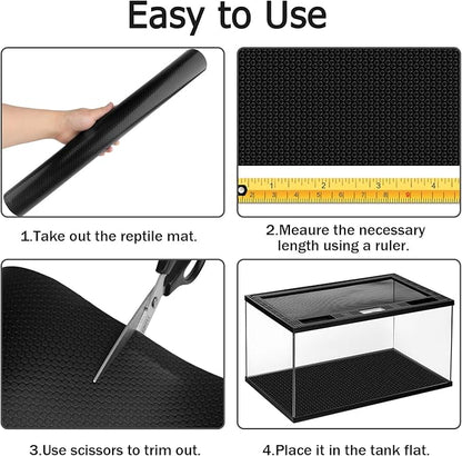 120 Gallon Reptile Terrarium Mat Liner, 96" X 24" Bearded Dragon Tank Accessories, Bearded Dragon Substrate flooring for 4x2x2 Reptile Enclosure, Reptile Bedding Carpet for Gecko,Lizard, Black