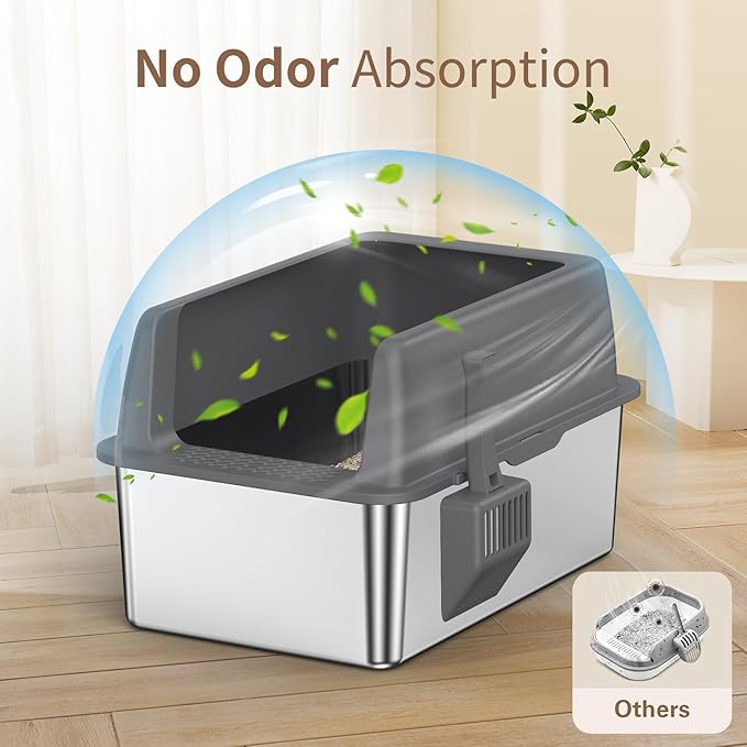 Zarler Stainless Steel Litter Box with Lid, 8” Deep Extra Large Cat Litter Boxes, XL Metal Litter Box for Big Cats with High Sided, Grey (Non-Sticky, Easy to Clean, Anti-Urine Leakage)