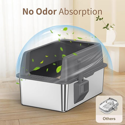 Zarler Stainless Steel Litter Box with Lid, 8” Deep Extra Large Cat Litter Boxes, XL Metal Litter Box for Big Cats with High Sided, Black (Non-Sticky, Easy to Clean, Anti-Urine Leakage)