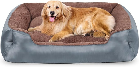 Extra Large Dog Bed, Orthopedic Dog Beds with Sides, Washable Rectangle Soft Calming Pet Bed with Nonskid Bottom, Grey