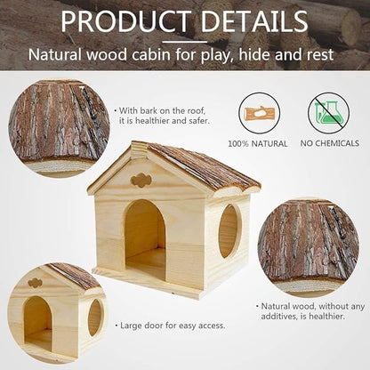 Hamiledyi Ex-Large Hamster Wooden House Natural Syrian Hamster Handcrafted Hideout Hut for Rat Mice Mouse Hedgehog Sugar Gliders