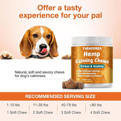 Hemp Calming Chews for Dogs 180Ct - Dog Calming Chews - Anxiety Relief Treats and Bites for Dogs - Dog Supplements for Separation, Thunderstorms, Stress, Barking, Promote Relaxation - Chicken Flavor