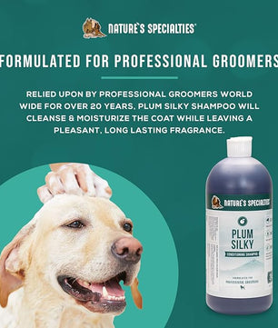 Nature's Specialties Plum Silky Ultra Concentrated Dog Shampoo Conditioner, Makes up to 6 Gallons, Natural Choice for Professional Pet Groomers, Silk Proteins, Made in USA, 32 oz