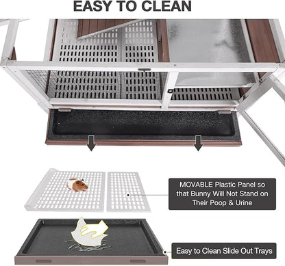 Guinea Pig Cage Indoor with Cool Zinc Plate Rabbit Hutch with Wheels and Removable Proof Tray Elevated Legs Hamster Cage with Chew-Resistant Metal Frame 36.6" L（Brown）