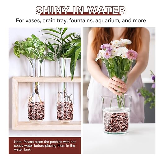 NUPICK 6 lbs Pebbles for Indoor Plants, 3/8 Inch Pea Gravel for Fish Tank, Polished Decorative Rocks for Succulent, Natural River Stones for Vases, Cactus, Landscaping, Bird Bath, Aquarium, Red