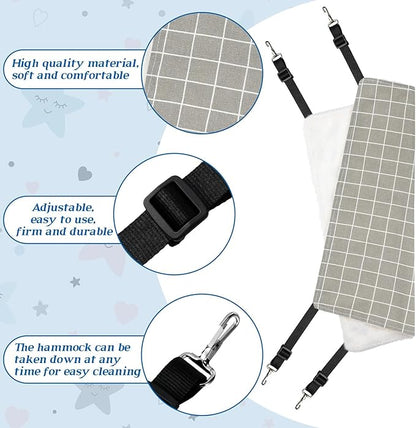 2 Pieces Reversible Cat Hanging Hammock Soft Breathable Pet Cage Hammock with Adjustable Straps and Metal Hooks Double Sided Hanging Bed for Small Dogs Rabbits(Geometry Pattern,M)