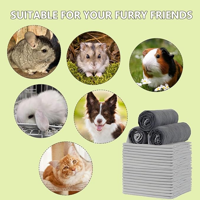 Rabbit Pee Pads, Pet Toilet/Potty Training Pads, 50PCS All Absorb & Odor Control Disposable Cage Liners with Quick-Dry Surface for Guinea Pigs Puppy Chinchillas Hamsters Ferrets Hedgehog Cats