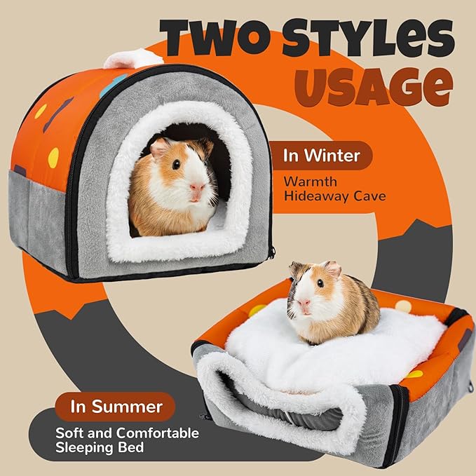 Pet Soft Guinea Pig Hideout, Washable Guinea Pig Bed Cozy Small Animals House Cave Accessories for Rabbits Hamster Rats Chinchilla (Orange)