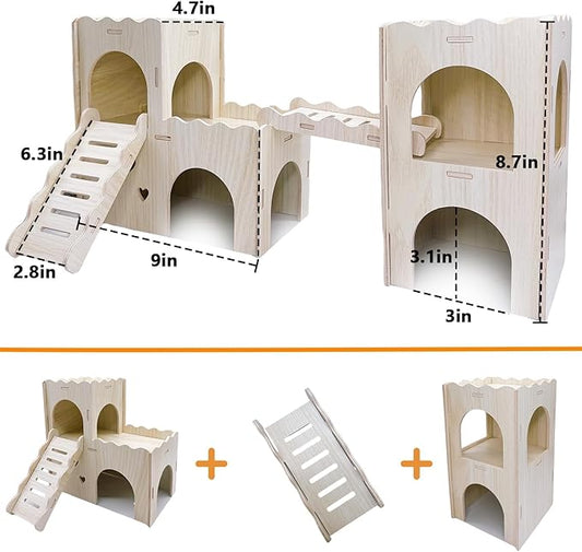 Hamster Hideout House Multi Chamber Rat Hide Hut Castle Large Climbing Playground Exploring Labyrinth Tunnel Toy for Syrian Dwarf Gerbils Hamsters Mice (Pattern A)