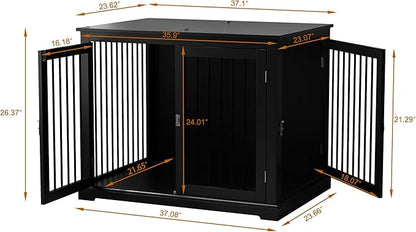 Furniture Style Dog Crate with Cushion, Dog Kennel Medium, Pet Crates, Dog Cage for Small and Medium Dogs, Decorative Dog Kennel with Flip-top Plate, Chew-Proof Metal Bars, Black
