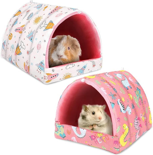 UPINS 2 Pack Guinea Pig Bed, Guinea Pig Hideout Washable Small Animal House Cage Accessories for Dwarf Rabbits Chinchillas Hamsters Hedgehogs Ferrets Bearded Dragons and Rats