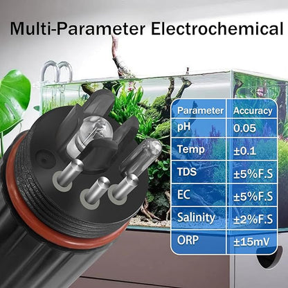 Smart Aquarium Water Monitor, Salinity pH ORP TDS EC Temp Multi-Parameter Tester for Freshwater Saltwater Fish Tanks Real-Time Alerts Upgraded Version