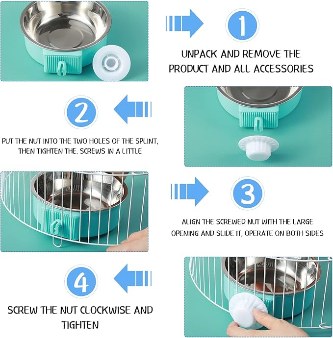 12 Pcs Crate Dog Bowls Bulk Puppy Dog Bowls for Kennel, Removable Stainless Steel Kennel Hanging Food Water Feeder Bowl Coop Cup for Cat, Puppy, Birds, Ferret, Rabbit, Gunea Pigs