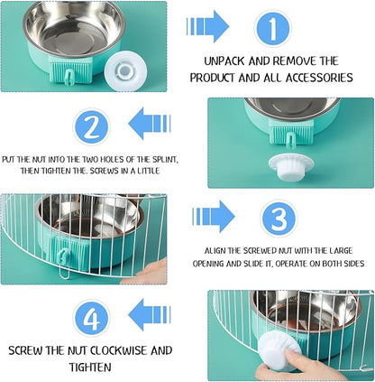 12 Pcs Crate Dog Bowls Bulk Puppy Dog Bowls for Kennel, Removable Stainless Steel Kennel Hanging Food Water Feeder Bowl Coop Cup for Cat, Puppy, Birds, Ferret, Rabbit, Gunea Pigs