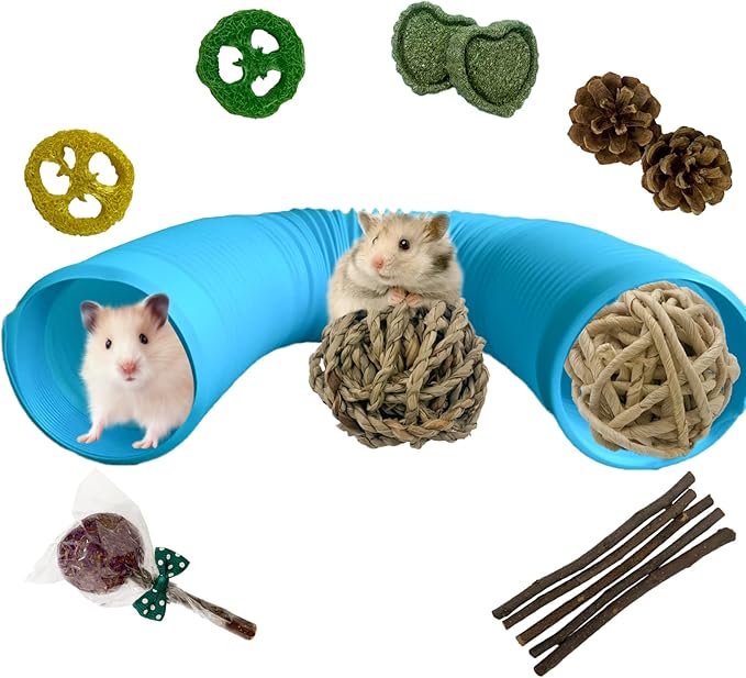 Plastic Hamster Fun Tunnels,Ferrets Foldable Exercising Training Tunnels Hamsters Hideout Tube 15 Pcs Small Animal Chew Toys for Guinea Pigs, Chinchillas, Rats, Gerbils (Blue)