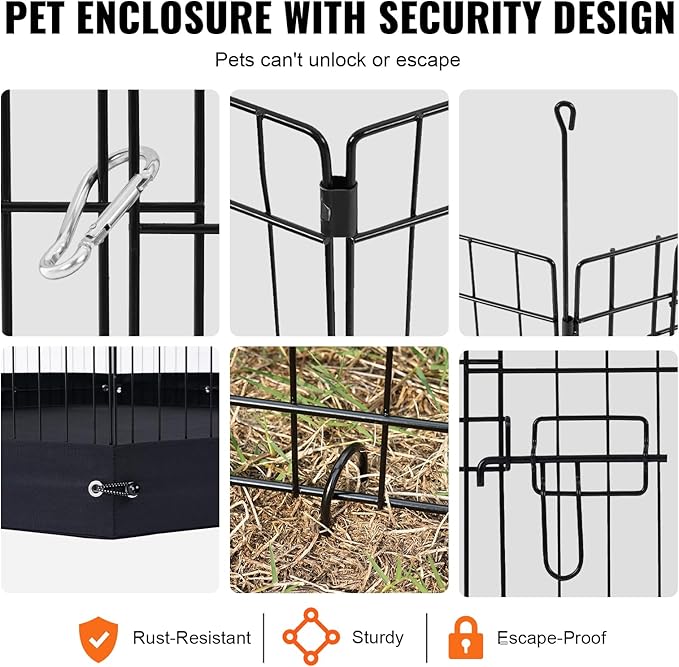 VEVOR Dog Playpen, 4 Pcs 24 x 36 in Panels Foldable Metal Pet Exercise Pen, Dog Fence Indoor and Outdoor Pen with Door and 600D Oxford Fabric Bottom Pad, for Dogs, Cats and Other Small Animals